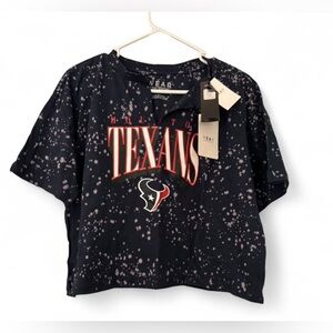 NWT Women's Houston Texans Bleach Wash Splatter Cropped Notch Tee Sz Lg $45 MSRP